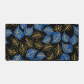 Blaue und goldfarbene Blätter auf Schwarz Schreibtischunterlage (Vorderseite)