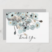 Blaue und graue Aquarellblütenpfeifen Hochzeiten Dankeskarte (Vorne/Hinten)