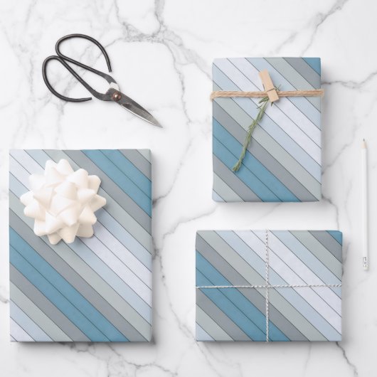 Blaue und graue Farbstreifen auf Aquarellpapier Geschenkpapier Set (Vorderseite)
