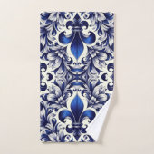 Blaue und graue Fleur de lis Badhandtuch Set (Handtuch)