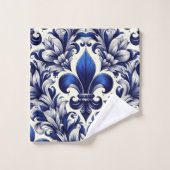 Blaue und graue Fleur de lis Badhandtuch Set (Waschlappen)