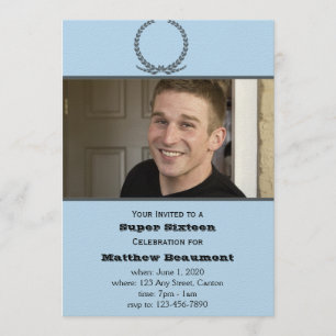 Blaue und graue Foto-Geburtstags-Party Einladung