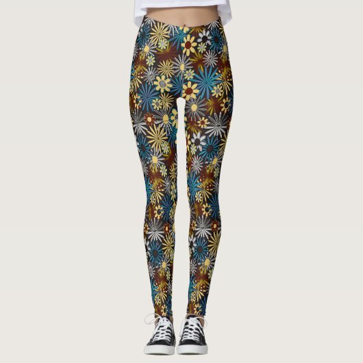 Blaue und Graue Gänseblümchen-Leggings Leggings (Vorderseite)