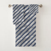 Blaue und graue glänzende Streifen Badhandtuch Set (Insitu)