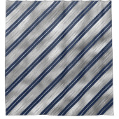 Blaue und graue glänzende Streifen Duschvorhang (Vorderseite)