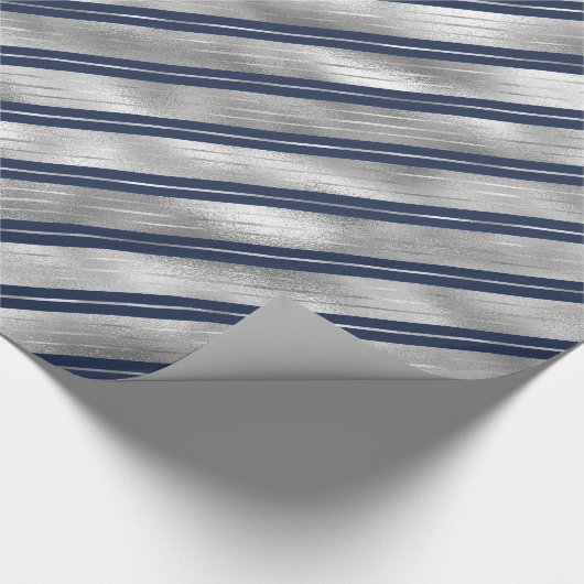 Blaue und graue glänzende Streifen Geschenkpapier (Ecke)