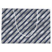 Blaue und graue glänzende Streifen Große Geschenktüte (Rückseite)