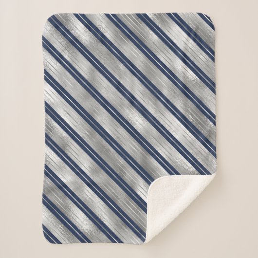 Blaue und graue glänzende Streifen Sherpadecke (Vorderseite)