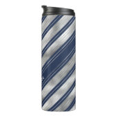 Blaue und graue glänzende Streifen Thermosbecher (Nach rechts gedreht)