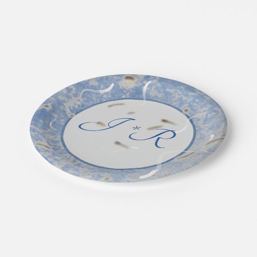 Blaue und graue Marmorplatte Pappteller (Schrägansicht)