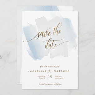Blaue und graue Pinselstriche, Minimale Hochzeit Save The Date