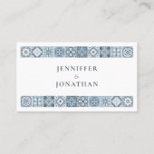 Blaue und graue spanische Fliesen Platzkarte (Rückseite)