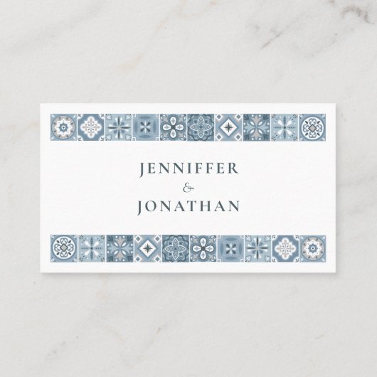 Blaue und graue spanische Fliesen Platzkarte (Rückseite)