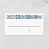 Blaue und graue spanische Fliesen Platzkarte (Vorderseite)