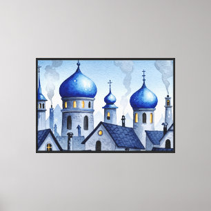 Blaue und graue Stadtlandschaft Leinwanddruck