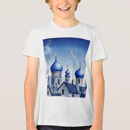 Blaue und graue Stadtlandschaft Tri-Blend Shirt (Vorderseite)