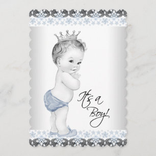 Blaue und graue Vintage-Baby-Party für einen Junge Einladung