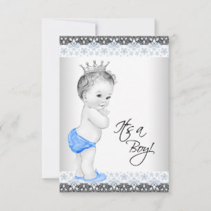 Blaue und graue Vintage-Baby-Party für Jungen Einladung