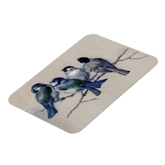 Blaue und graue Vögel in einer Branntwasserfarbe V Magnet (Linke Seite)