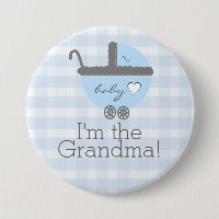 Blaue und graue Wagen-Gingham-Babyparty-Großmutter