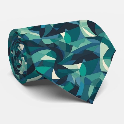 Blaue und grüne abstrakte Formen Krawatte (Gerollt)