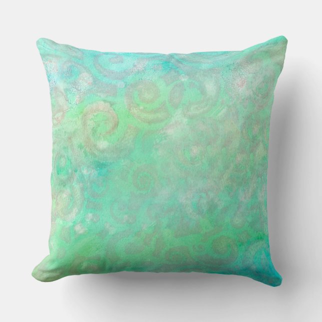 Blaue und grüne Abstrakte Kunst Kissen (Vorderseite)