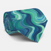 Blaue und grüne abstrakte Waves Krawatte (Gerollt)