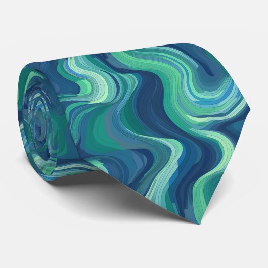 Blaue und grüne abstrakte Waves Krawatte (Gerollt)