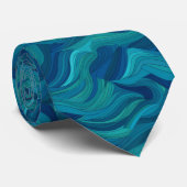 Blaue und grüne abstrakte Waves Krawatte (Gerollt)