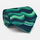 Blaue und grüne abstrakte Waves Krawatte (Gerollt)