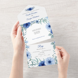 Blaue und grüne Anemonen-Blumen   All In One Einladung