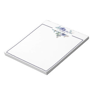 Blaue und grüne Aquarell-Blumen personalisiert  Notizblock