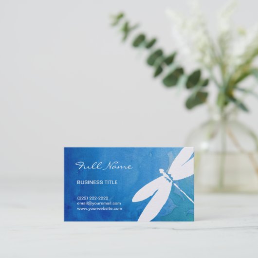 Blaue und grüne Aquarell-Libellen-Visitenkarten Visitenkarte (Stehend Vorderseite)