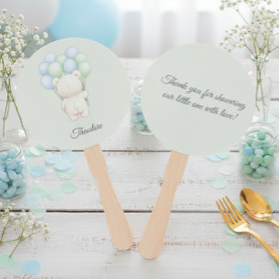 Blaue und grüne Aquarell-Teddybär-Baby-Party Fächer