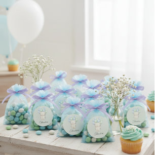 Blaue und grüne Aquarell-Teddybär-Babyparty Runder Aufkleber