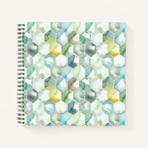 Blaue und grüne Aquarelle-Honycomb-Muster Notizblock