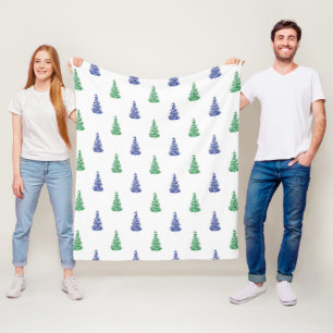 Blaue und grüne Aquarellmuster Fleecedecke