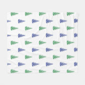 Blaue und grüne Aquarellmuster Fleecedecke (Vorderseite (Horizontal))