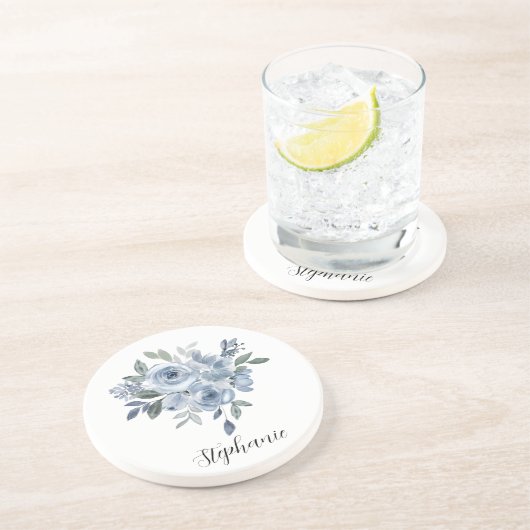Blaue und grüne Blume Getränkeuntersetzer (Seite)