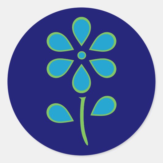 Blaue und grüne Blume Runder Aufkleber (Vorderseite)