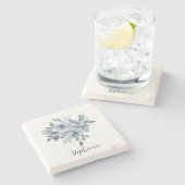 Blaue und grüne Blume Steinuntersetzer (Seitenansicht)