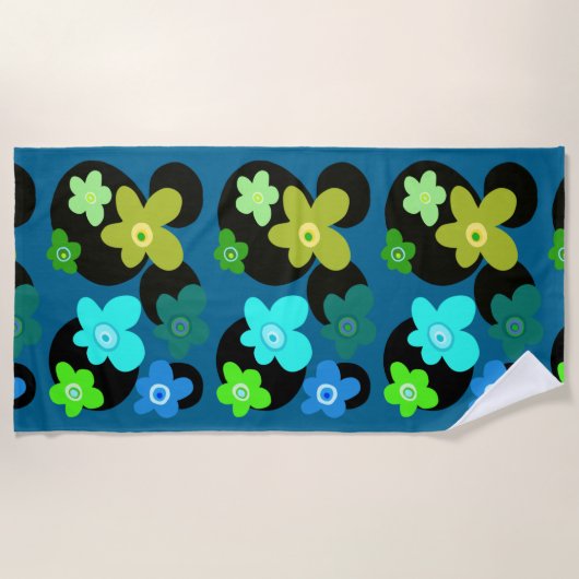 Blaue und grüne Blume Strandtuch (Vorderseite)