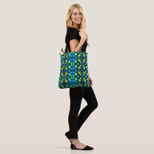 blaue und grüne Blume Tasche (Am Model)