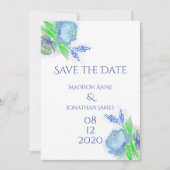 Blaue und grüne Blumen Elegante Personalisiert Hüb Save The Date (Vorderseite)
