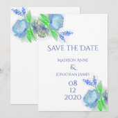 Blaue und grüne Blumen Elegante Personalisiert Hüb Save The Date (Vorne/Hinten)