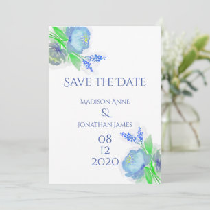 Blaue und grüne Blumen Elegante Personalisiert Hüb Save The Date