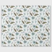 Blaue und grüne Blumen Geschenkpapier (Flach)
