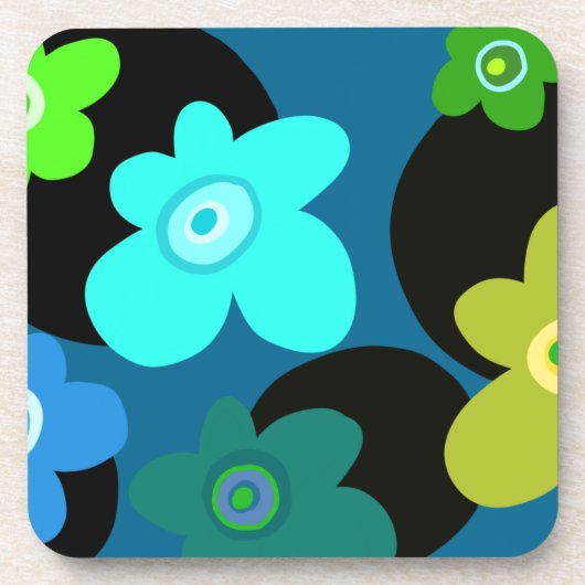 Blaue und grüne Blumen Getränkeuntersetzer (Vorderseite)