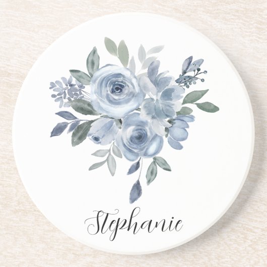 Blaue und grüne Blumen Getränkeuntersetzer (Vorne)