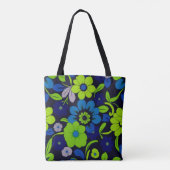Blaue und grüne Blumen-Tasche Tasche (Rückseite)